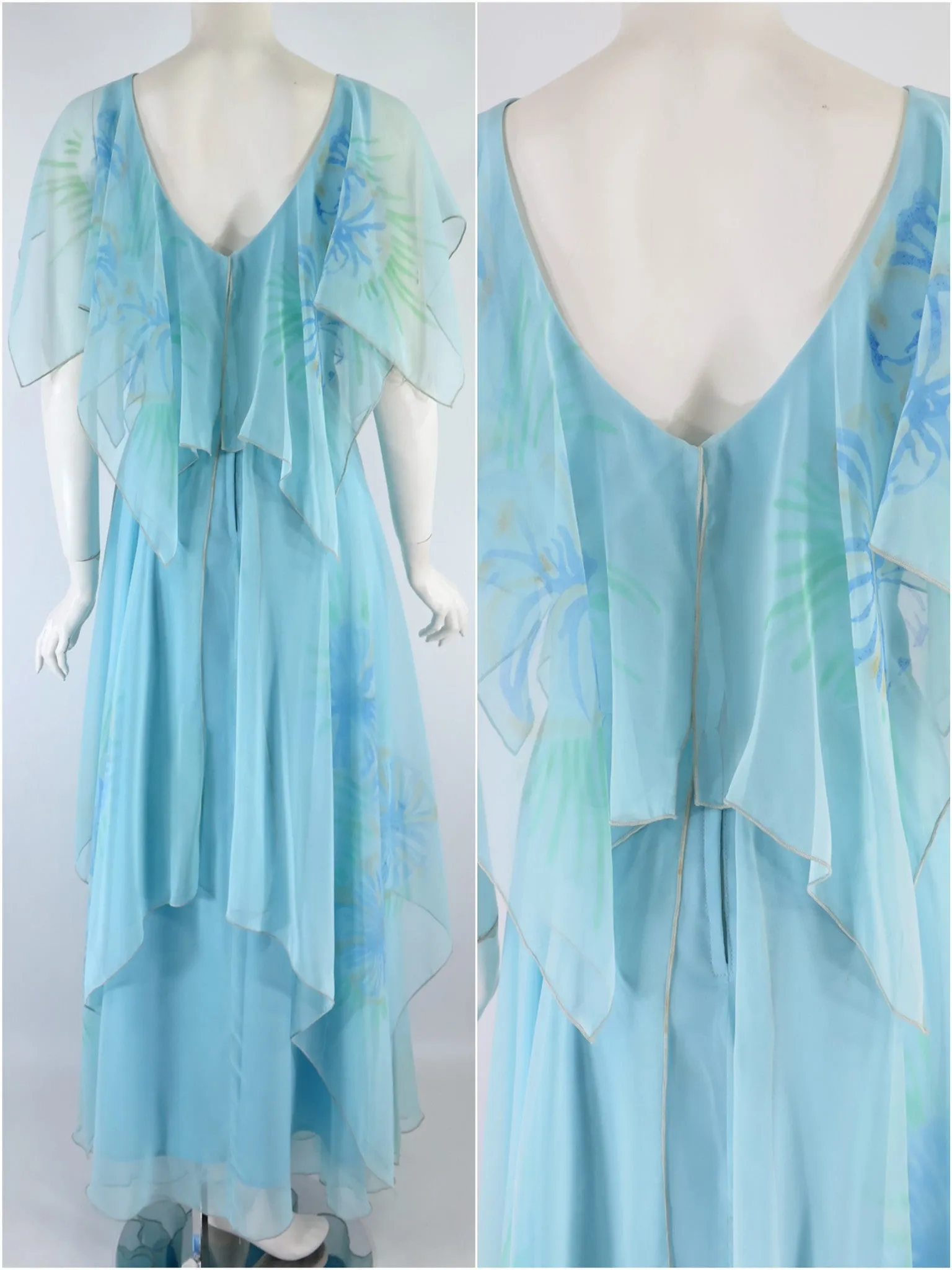 70s Light Blue Maxi Dress - sm, med