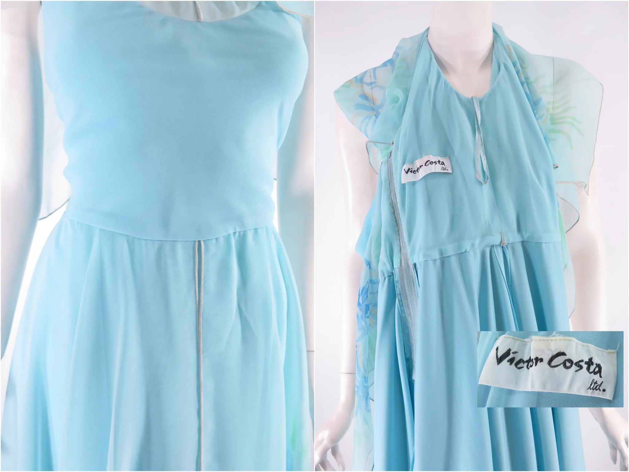 70s Light Blue Maxi Dress - sm, med