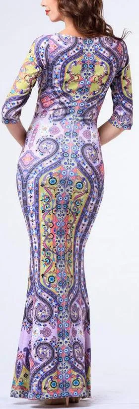 Abstract-Paisley Print Long Dress