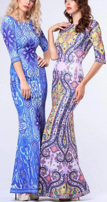 Abstract-Paisley Print Long Dress