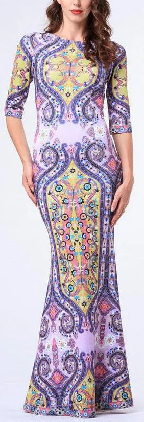 Abstract-Paisley Print Long Dress