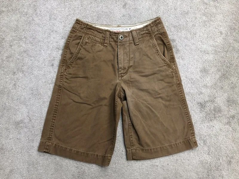 American Eagle Shorts Mens 28 Brown Chino 100% Cotton Longer Length Outdoors