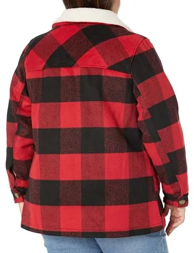 AVENUE Women's SOCIETIE  Plus Size Jacket Faux Wool Plaid, Black/RED