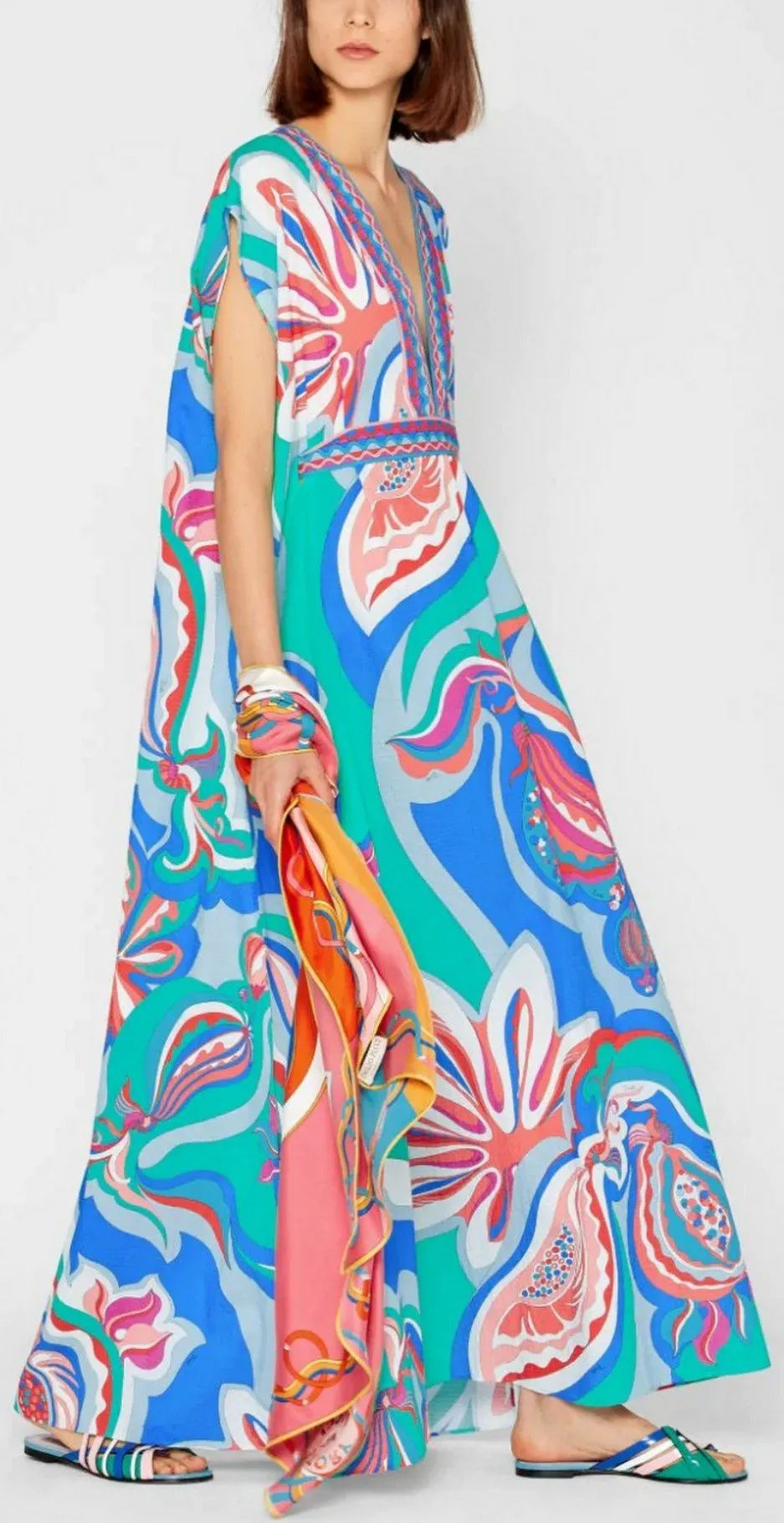 'Badea' Print Deep V-neck Seersucker Dress