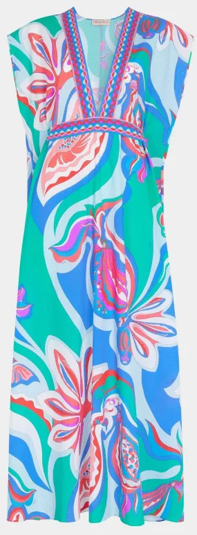 'Badea' Print Deep V-neck Seersucker Dress