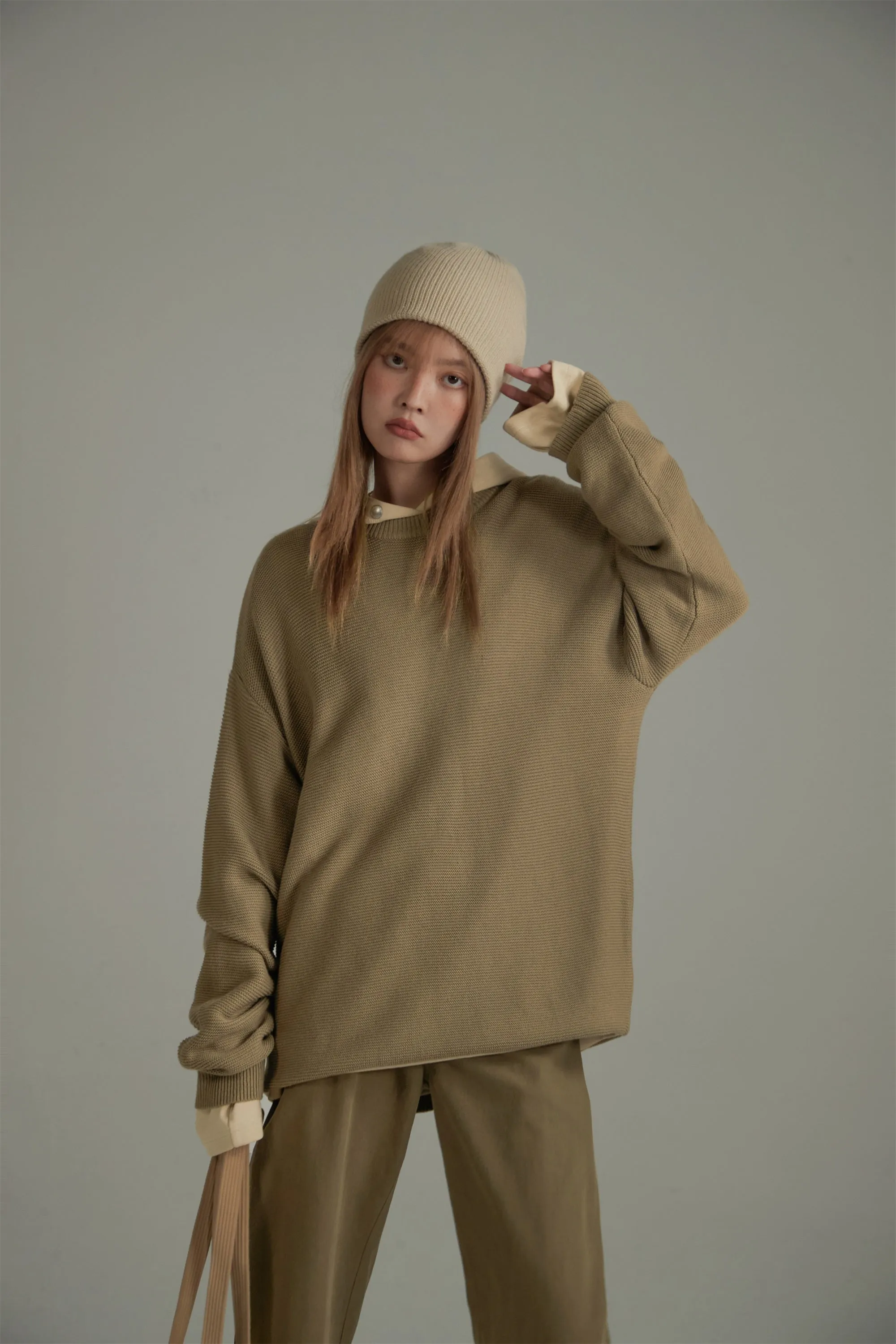 Basic Color Round Neck Sweatshirt