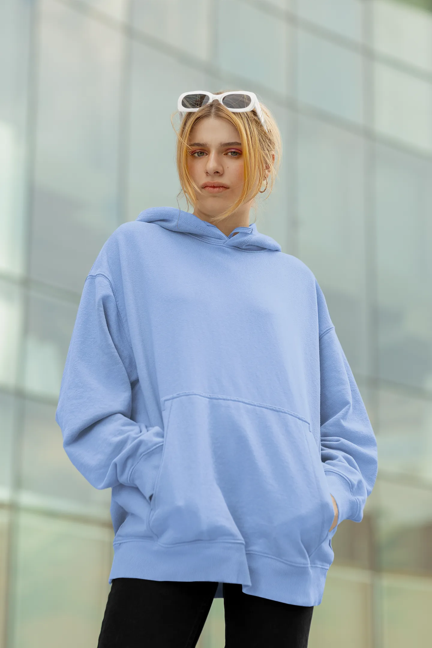 Basic Snow Blue Winter Hoodies