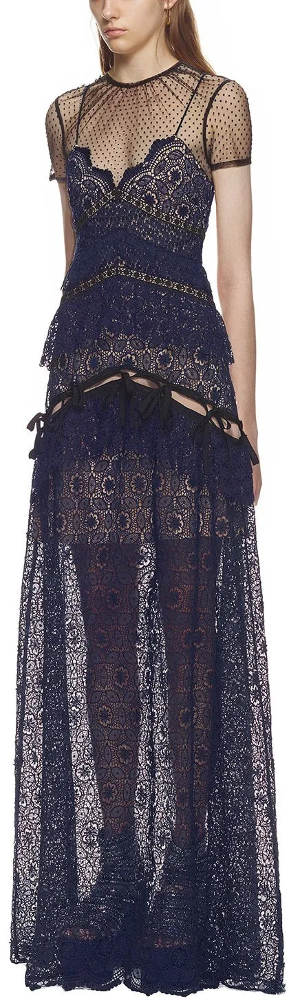 Circular Lace Panelled Maxi Dress