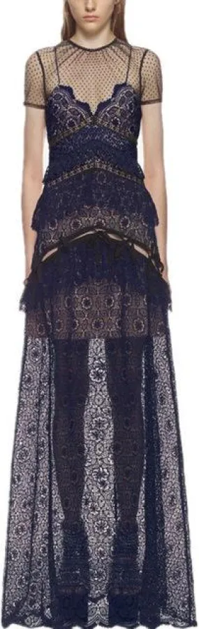 Circular Lace Panelled Maxi Dress