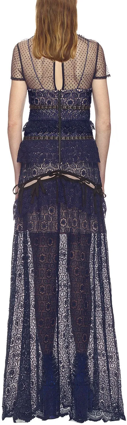 Circular Lace Panelled Maxi Dress