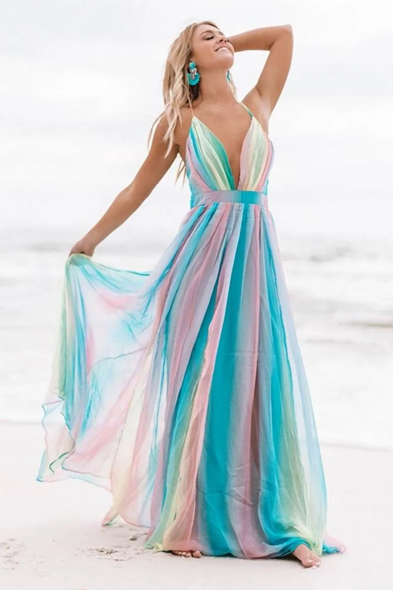 Edith Sexy Chiffon Colorful Sleeveless Gown