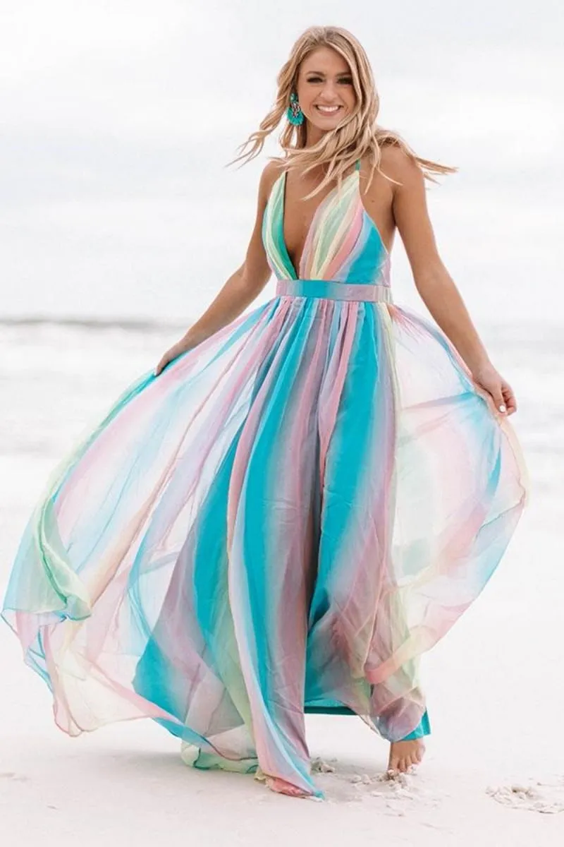 Edith Sexy Chiffon Colorful Sleeveless Gown