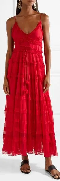 'Eliza' Tiered Silk-Crepon Maxi Dress