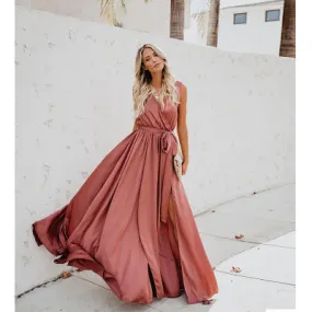 Eva High Slit V Sleeveless Maxi Dress