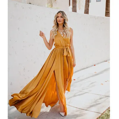 Eva High Slit V Sleeveless Maxi Dress