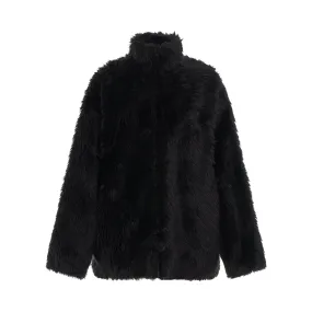 Faux Fur Zip Up Jacket in Black