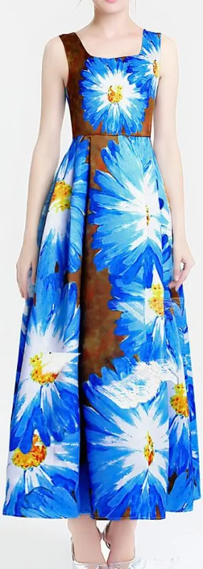 Floral Print A-Line Sleeveless Maxi Dress