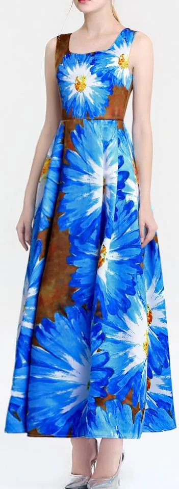 Floral Print A-Line Sleeveless Maxi Dress