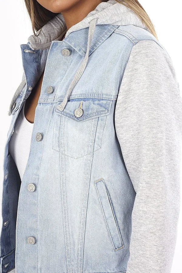 GREY MARL DETAILED BLEACH WASH DENIM JACKET