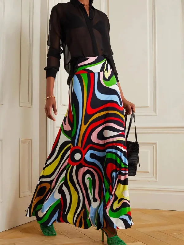 High Waisted Abstract Printed Skirts Bottoms