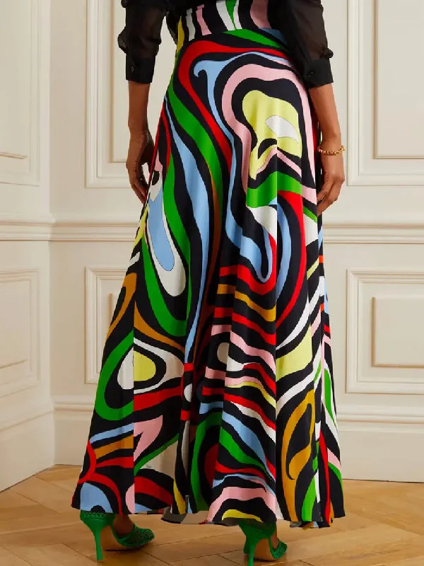 High Waisted Abstract Printed Skirts Bottoms