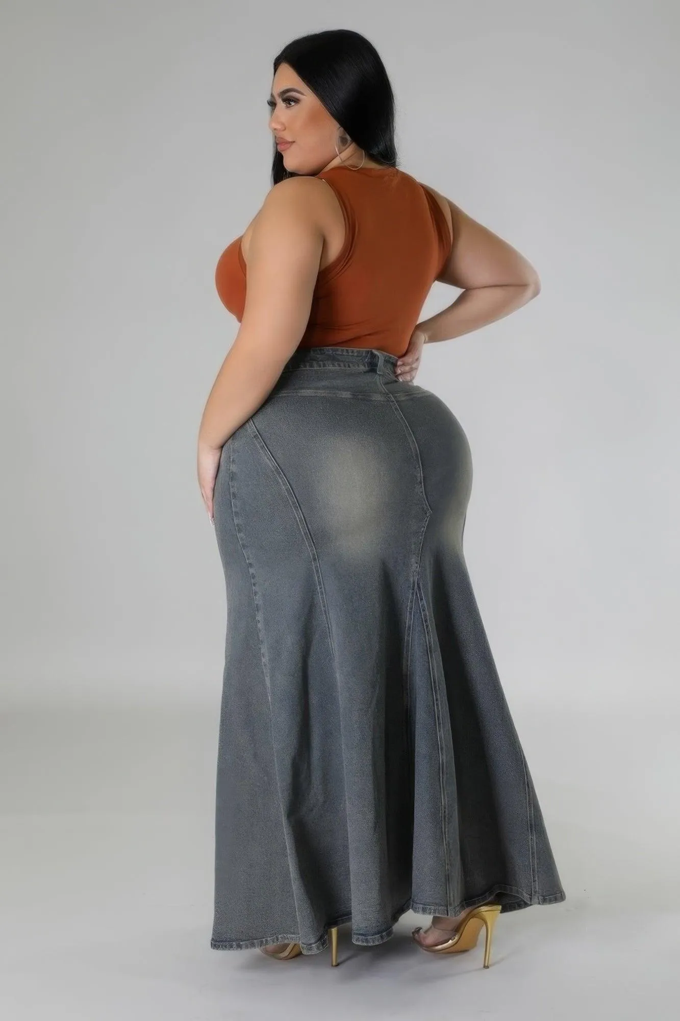 High-waisted Stretch Long Denim Skirt