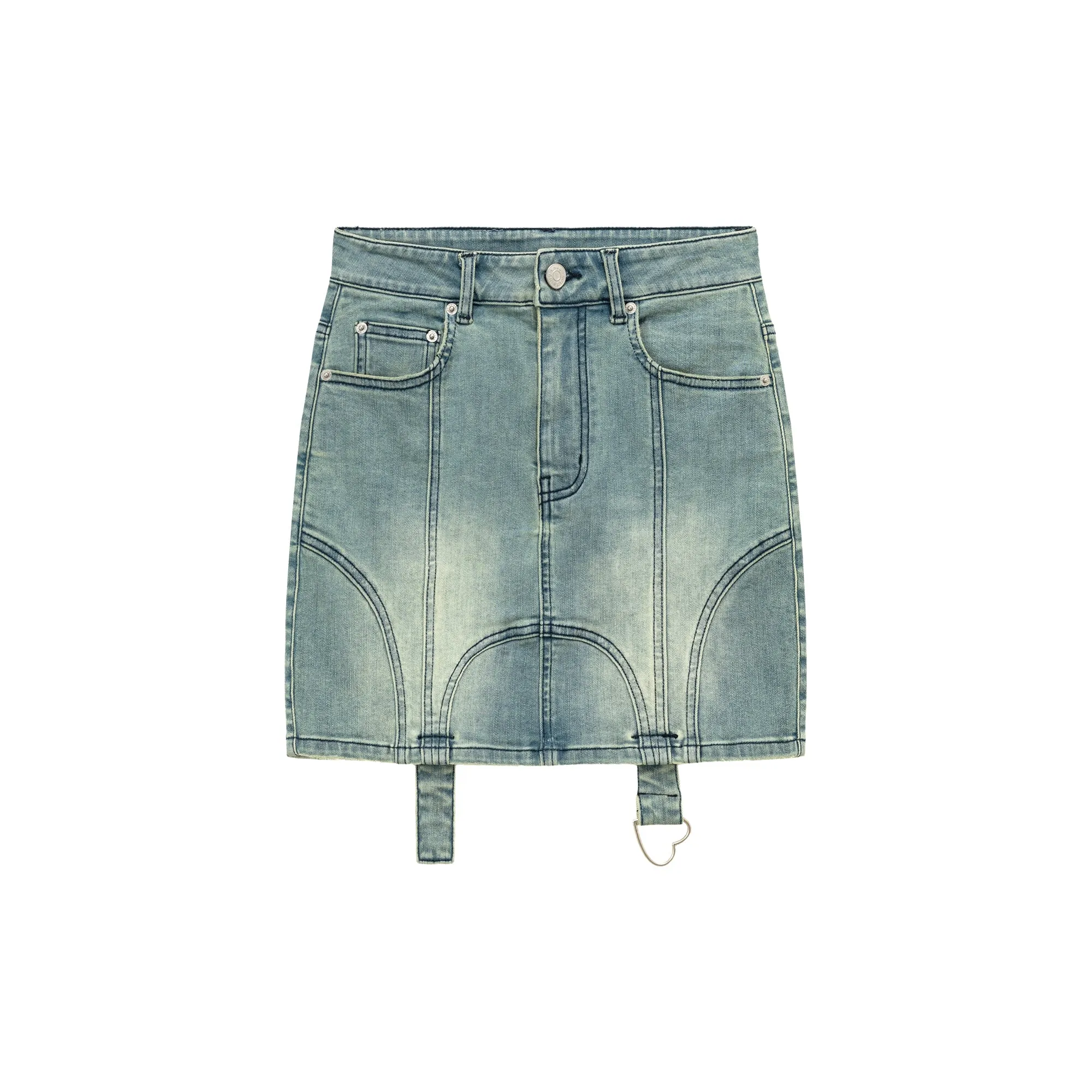 High Waisted Washed Denim Mini Skirt