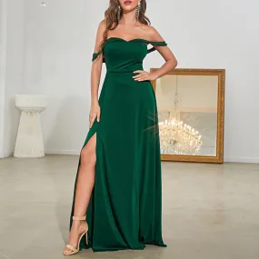 Ingrid Dark Green Solid Evening Dress