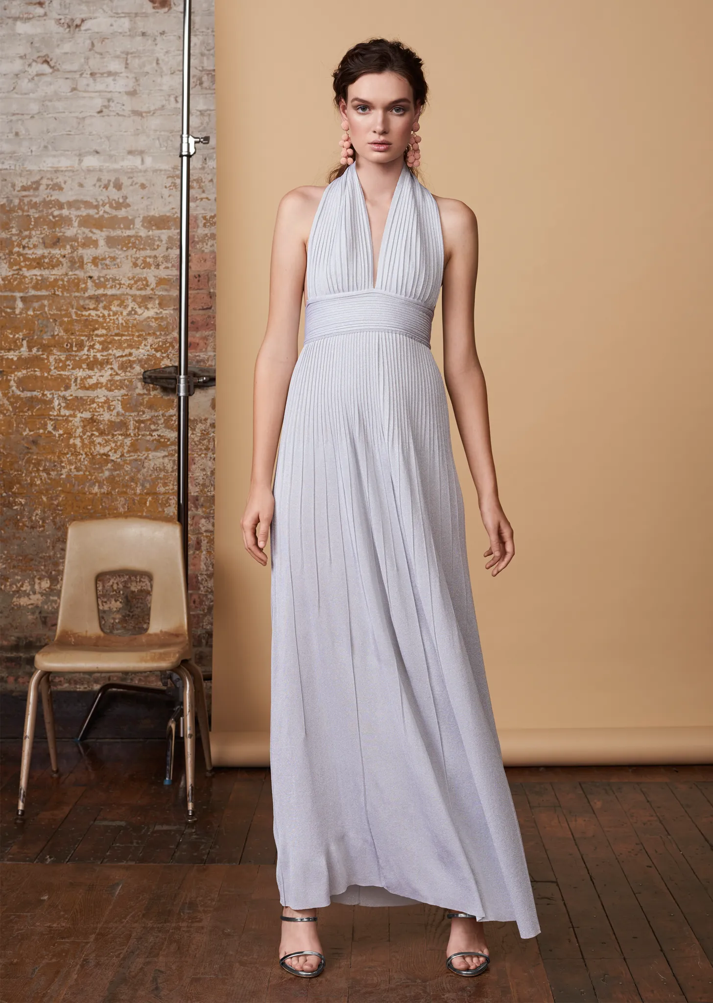 Jocelina - Shimmery Halter Evening Gown with Plunging Neckline