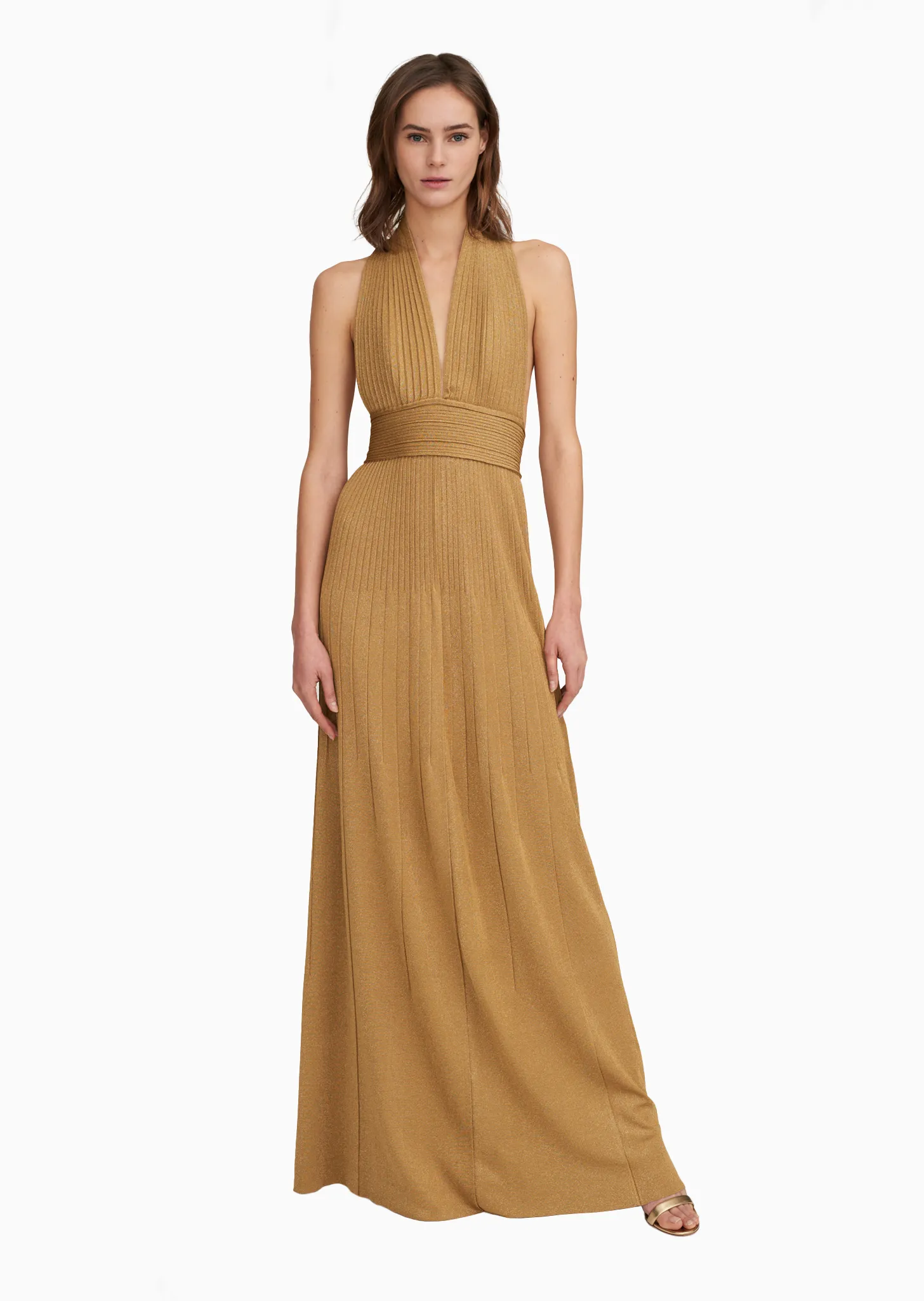 Jocelina - Shimmery Halter Evening Gown with Plunging Neckline