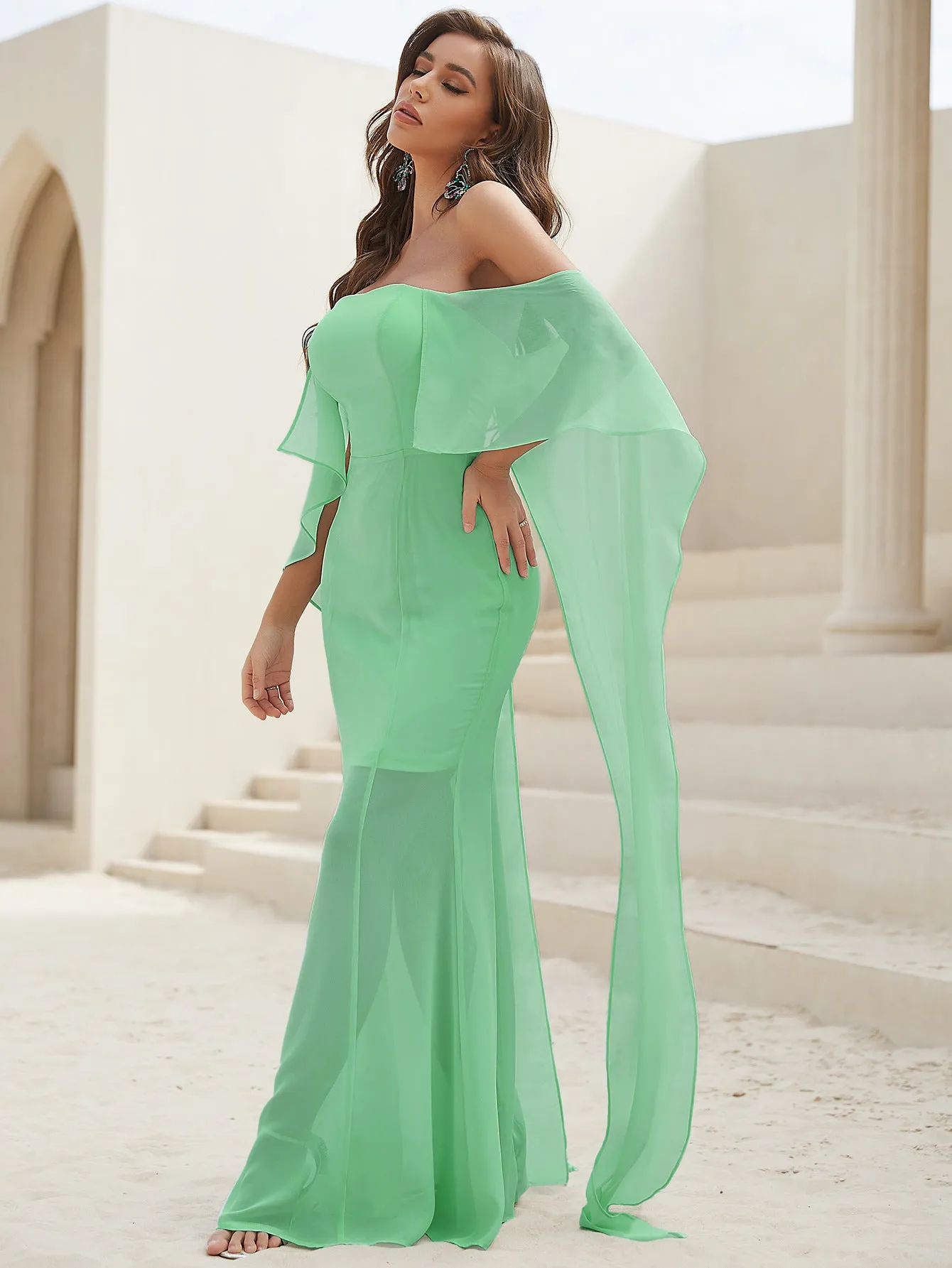 Lindsey Green Solid Chiffon Dress