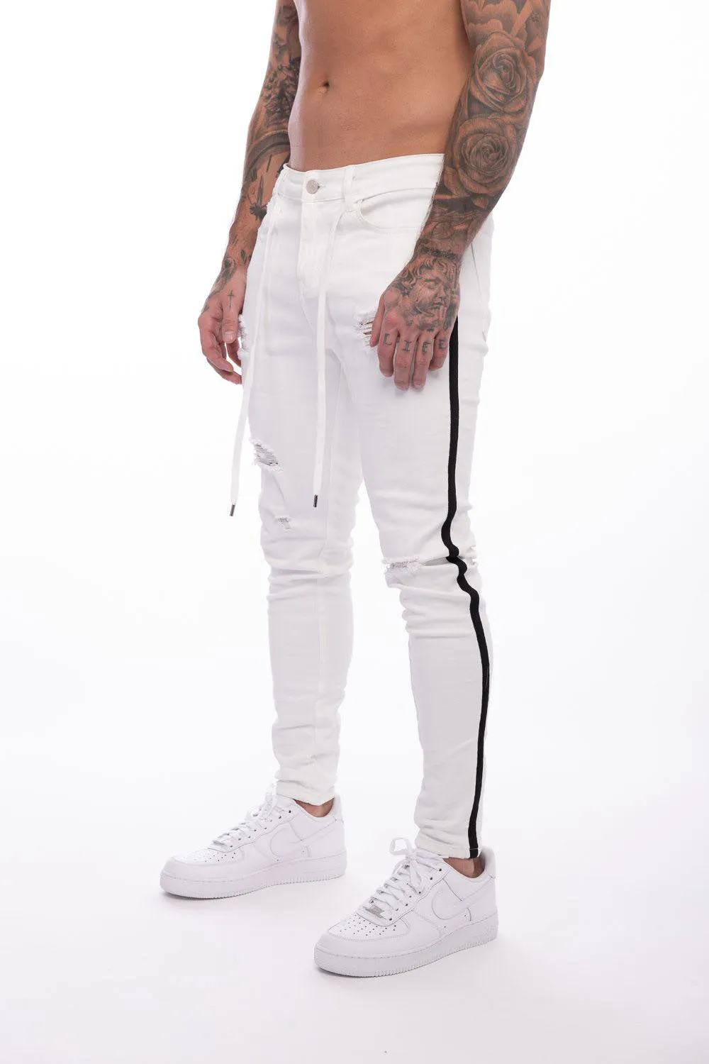 Men's Ripped White Slim Fit Skinny Jeans