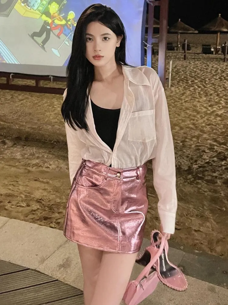 Metallic Faux Leather Mini Skirt