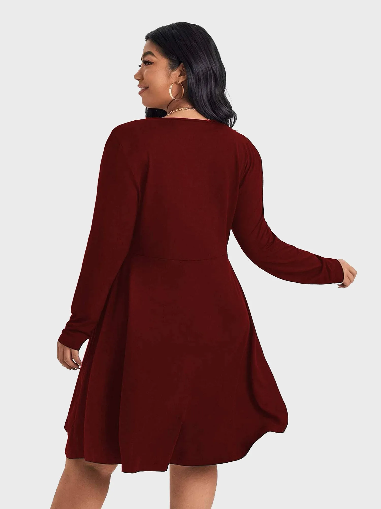 Midsize Sexy Deep V-Neck Tie Long Sleeve Dress