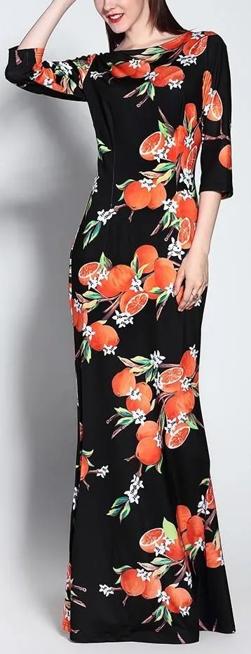 Orange Print Maxi Dress