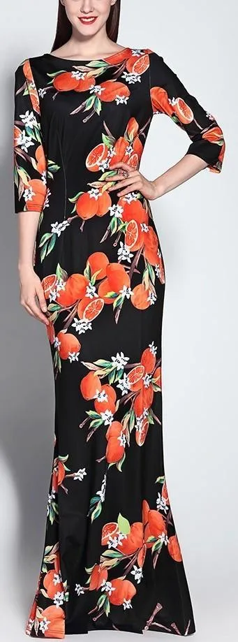 Orange Print Maxi Dress