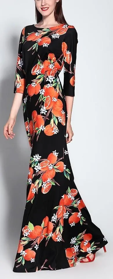 Orange Print Maxi Dress