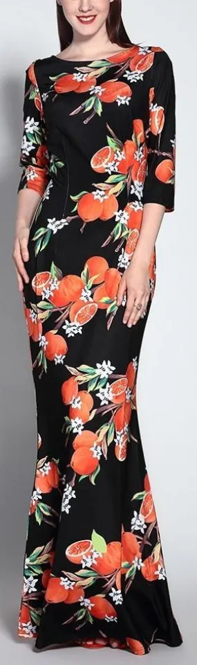 Orange Print Maxi Dress