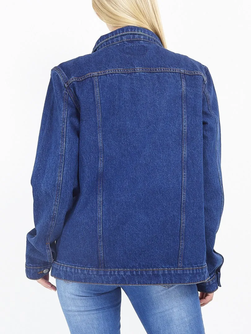 OVERSIZED BOYFRIEND FIT DARK BLUE DENIM JACKET