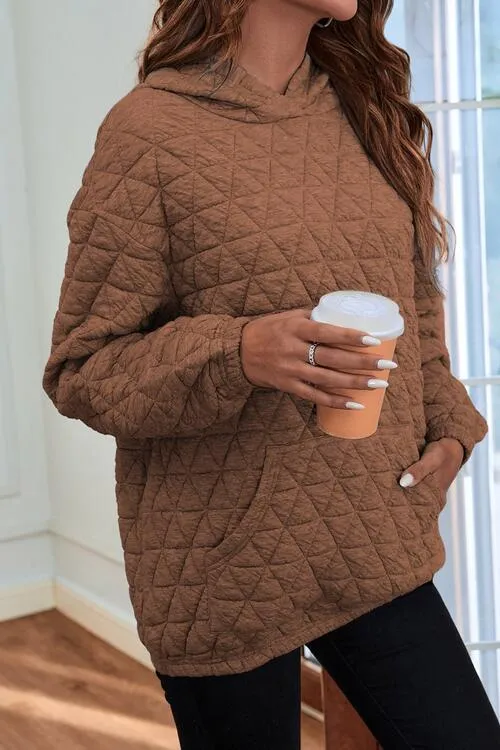 Quilted Long Sleeve Hoodie with Pocket