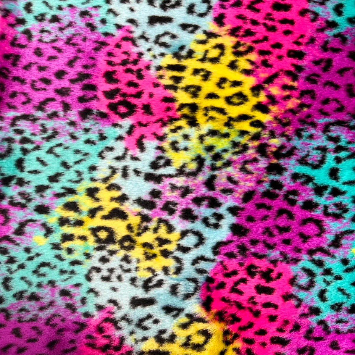 Rainbow Leopard Print Faux Fur Fabric