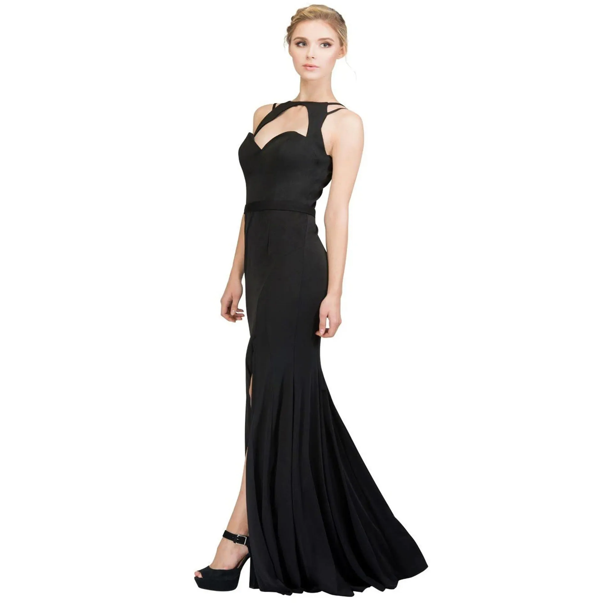 Reina Elegant Solid Sleeveless Cutout Gown