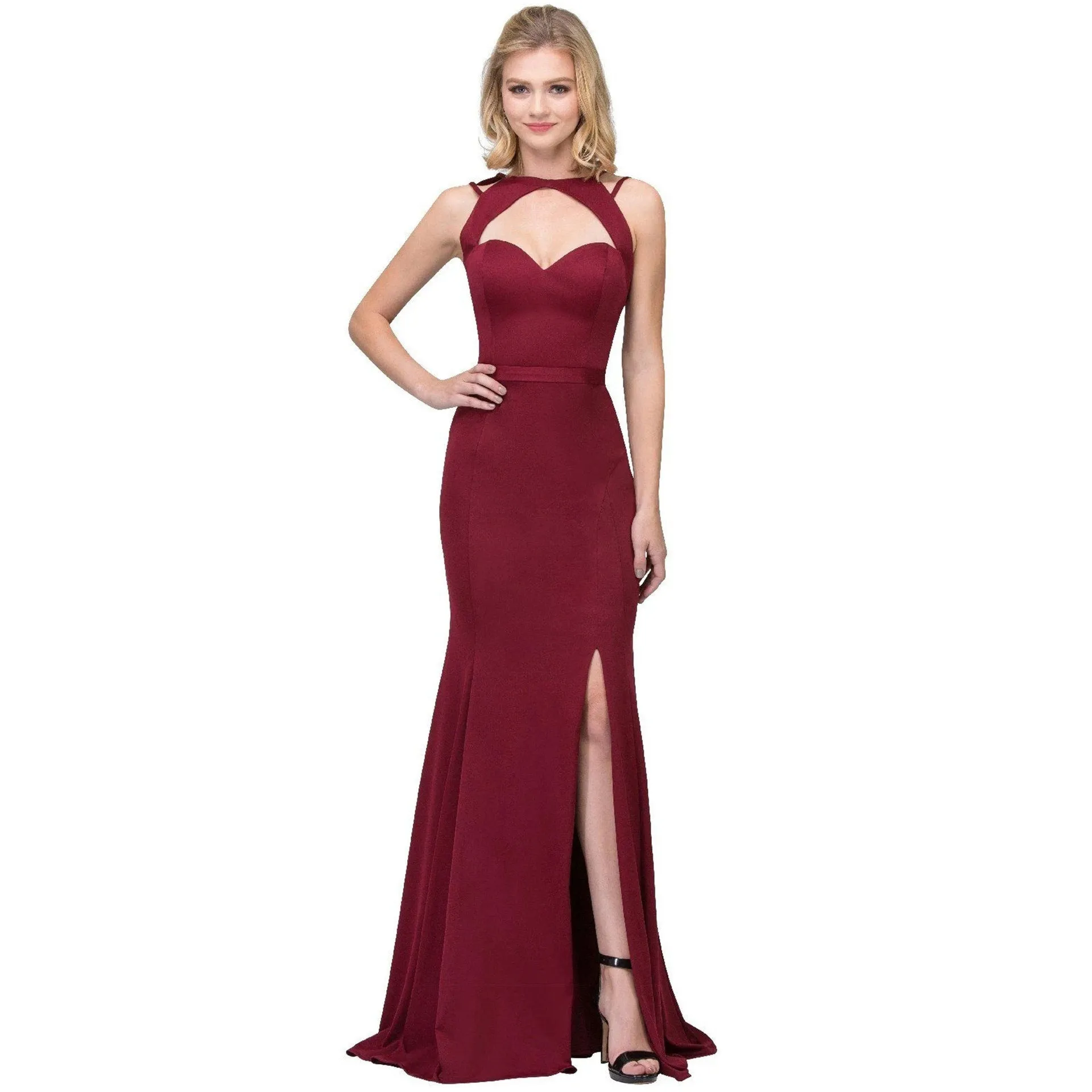 Reina Elegant Solid Sleeveless Cutout Gown