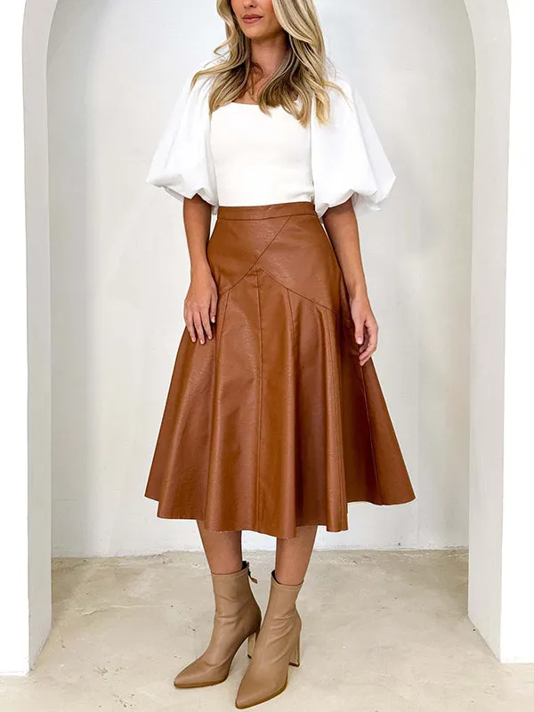 Ruffled Solid Color High Waisted Loose Skirts Bottoms