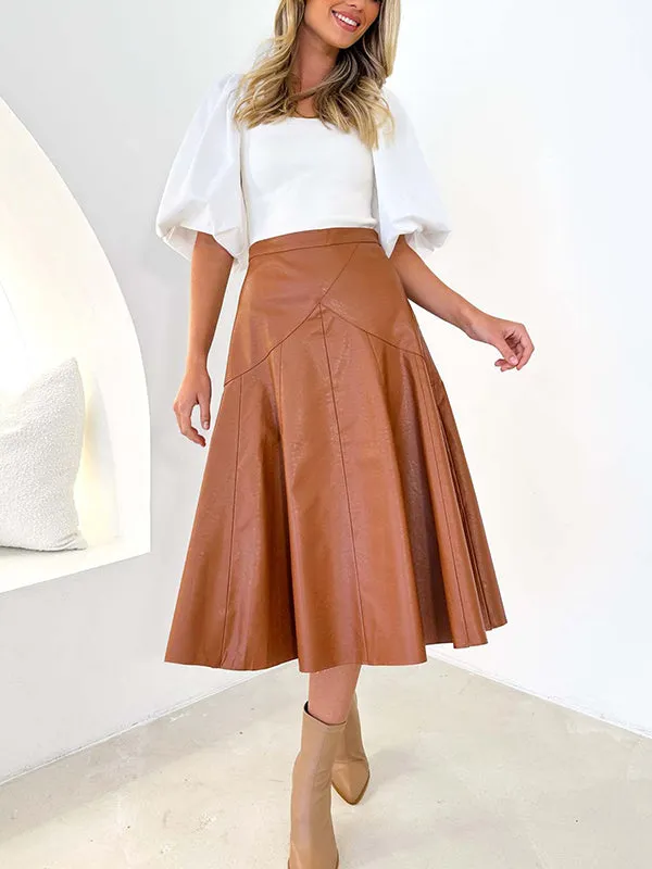 Ruffled Solid Color High Waisted Loose Skirts Bottoms