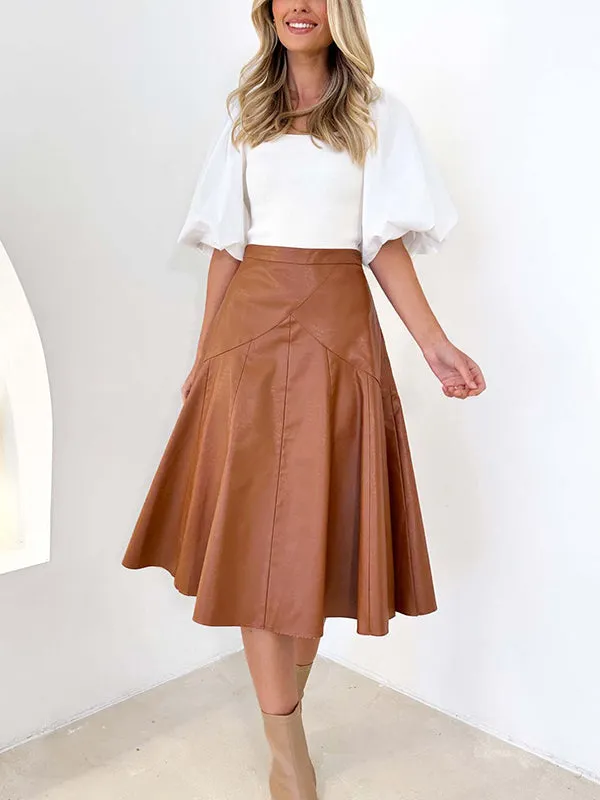 Ruffled Solid Color High Waisted Loose Skirts Bottoms