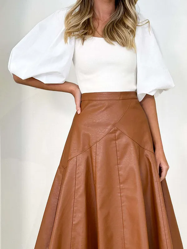 Ruffled Solid Color High Waisted Loose Skirts Bottoms