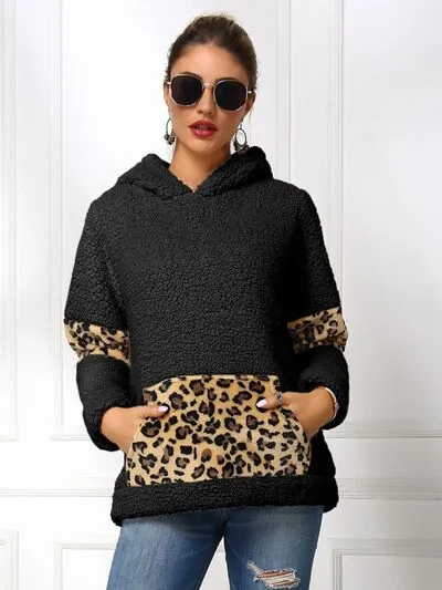 Sherpa Leopard Long Sleeve Hoodie