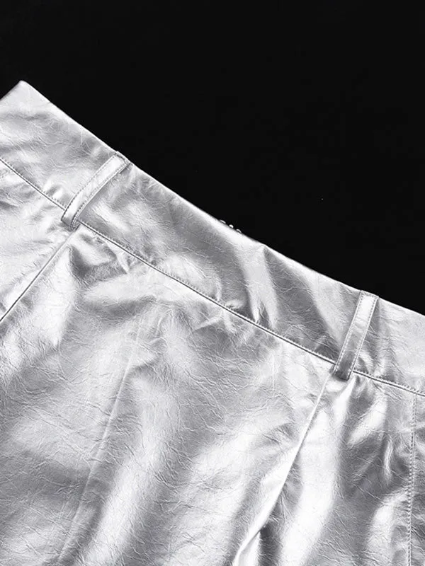 Shiny Solid Color Split-Joint High Waisted Skirts