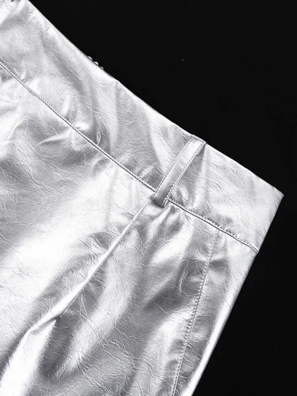 Shiny Solid Color Split-Joint High Waisted Skirts